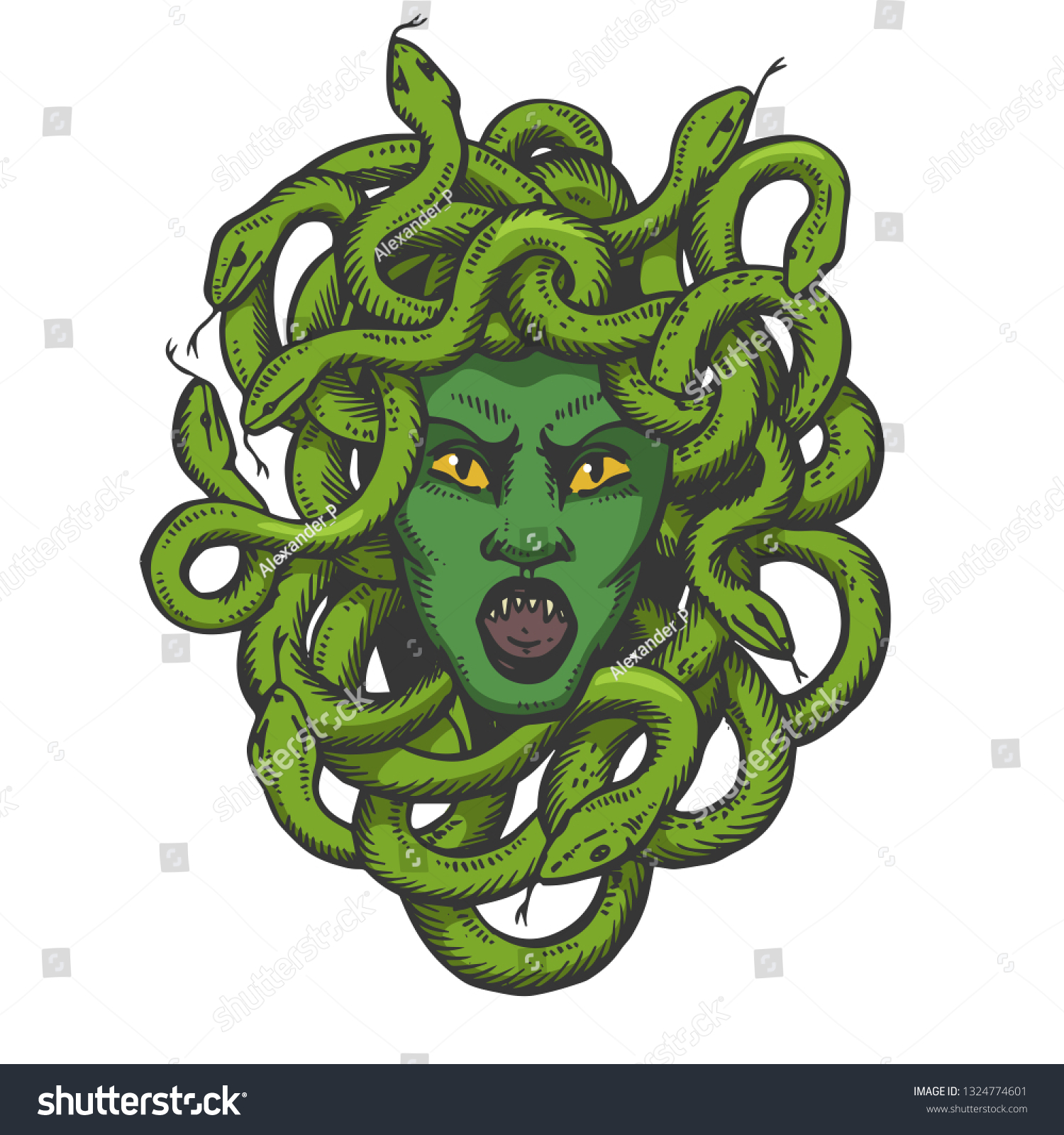 Medusa Head Snakes Greek Myth Creature Stock Vector Royalty Free Shutterstock