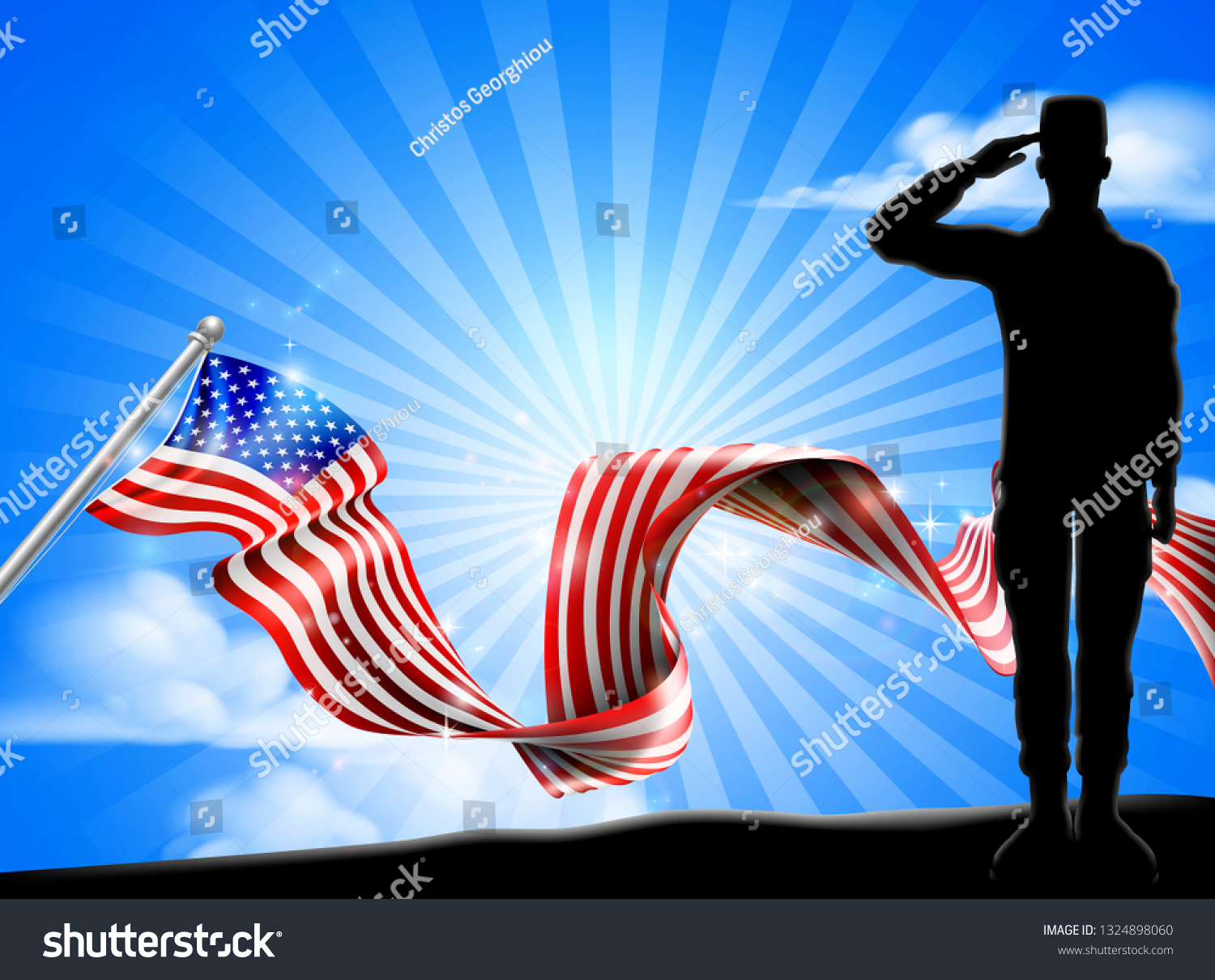 Patriotic Soldier Saluting While Standing Front Stock Vector (Royalty ...