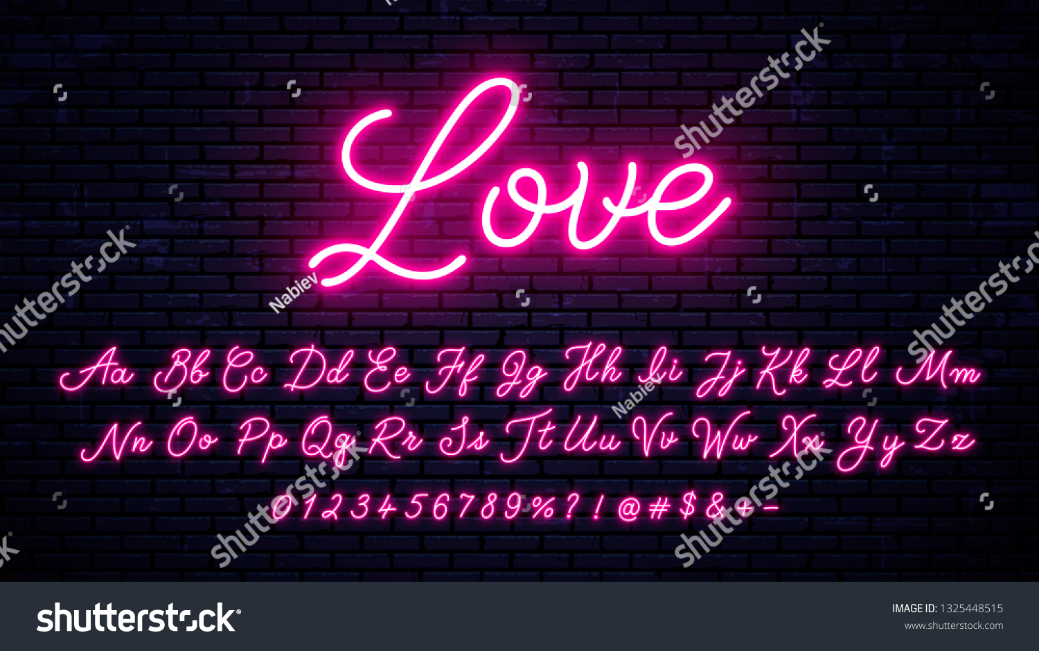 Neon Handwritten Font Numbers Symbols Glowing Stock Vector (Royalty ...