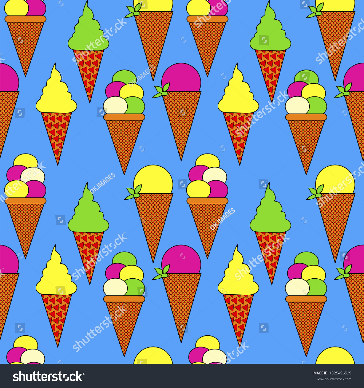 Ice Cream Cone Seamless Pattern Colorful Stock Vector Royalty Free