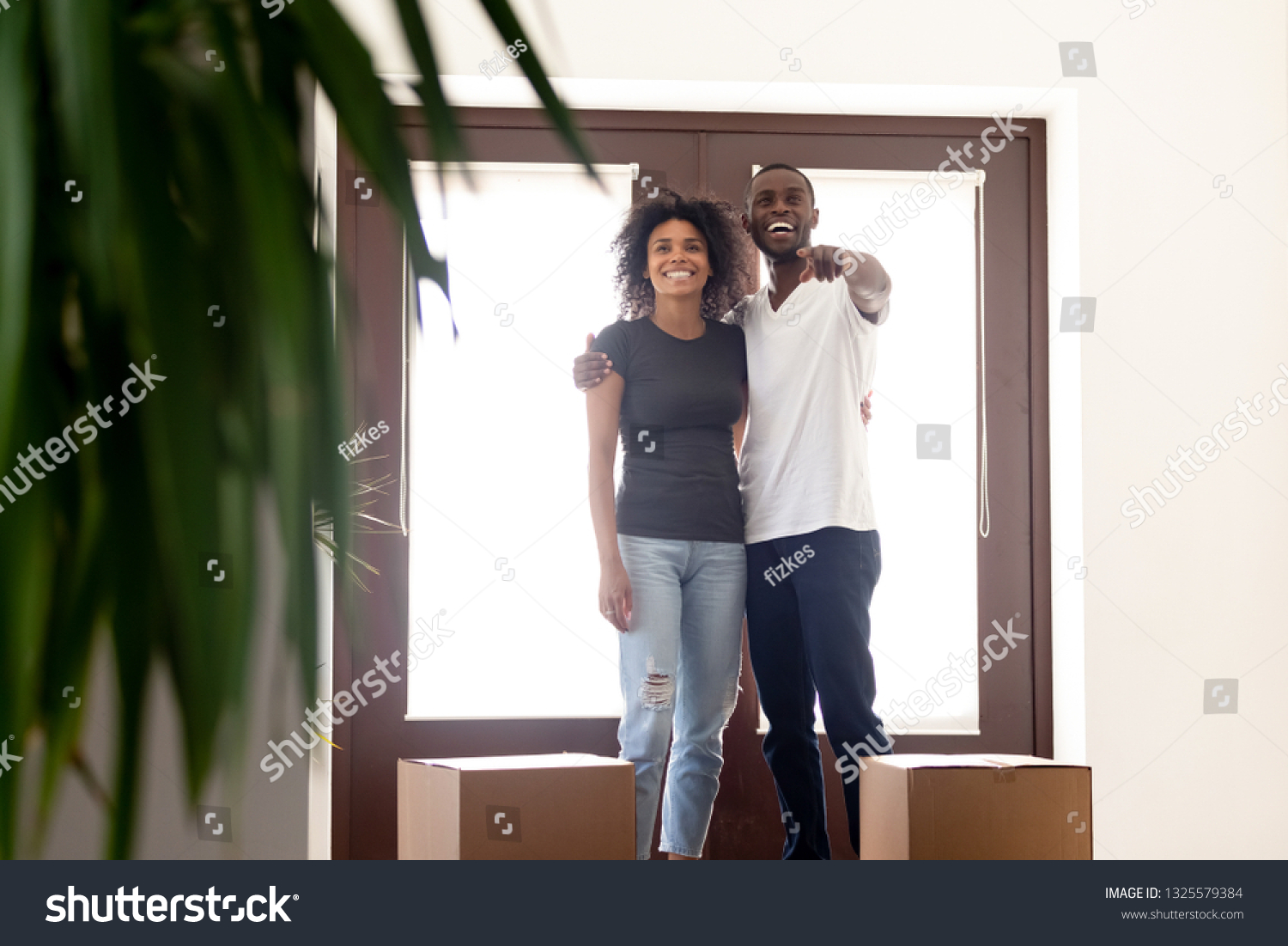 Happy African American Couple Standing Together Stock Photo 1325579384 ...