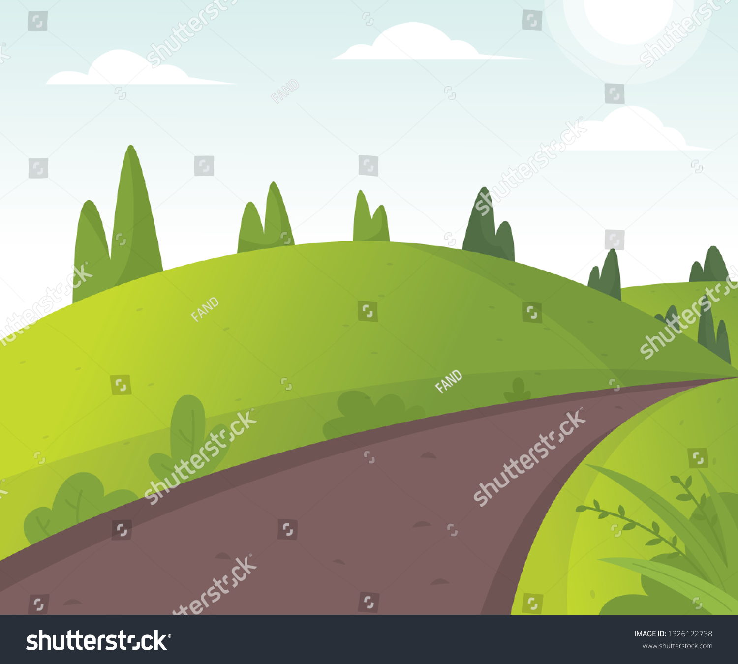 Vector Illustration Beautiful Fields Landscape Cartoon Stock Vector 