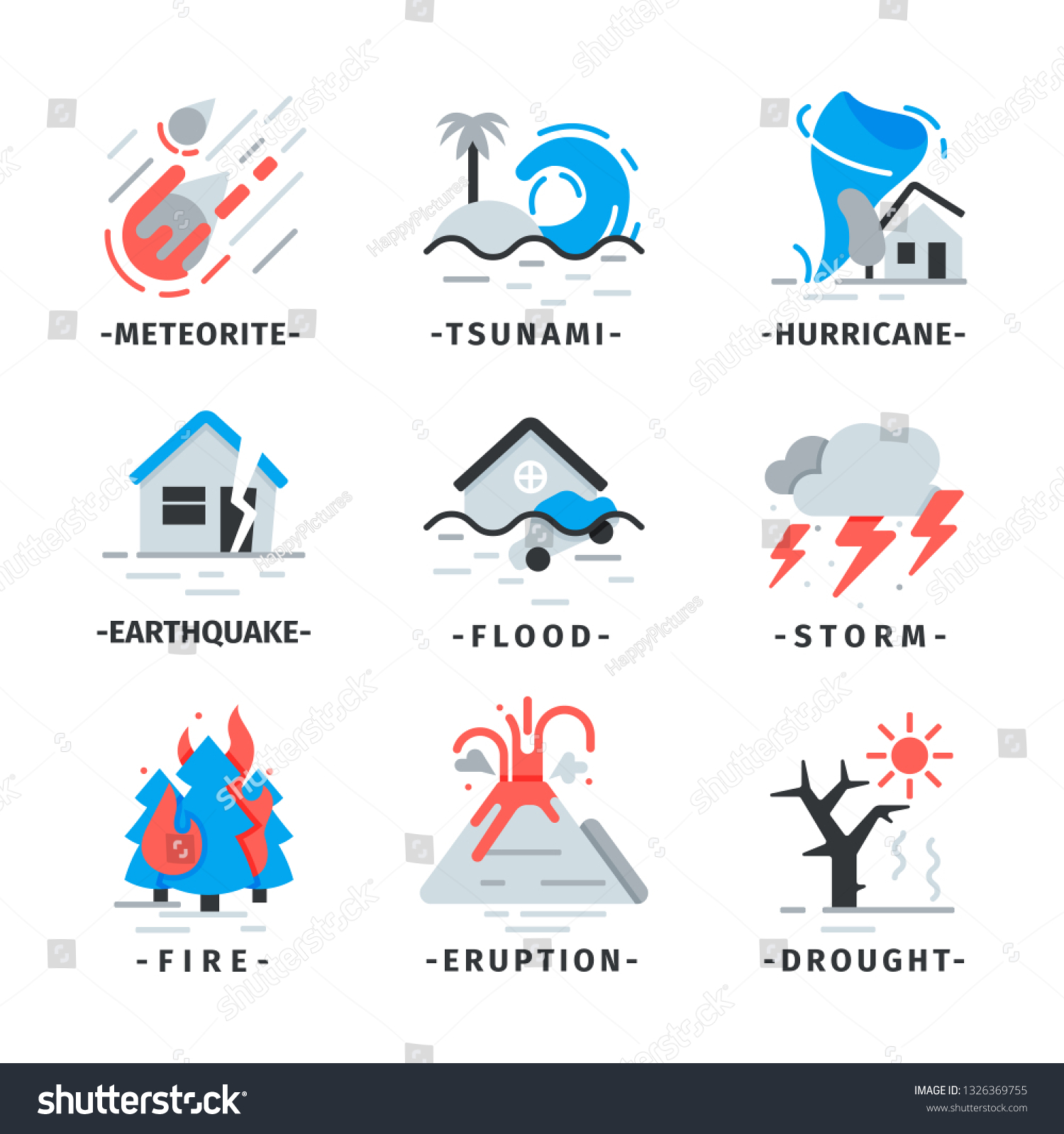 Flat Vector Set Natural Disaster Icons Stock Vector (Royalty Free ...