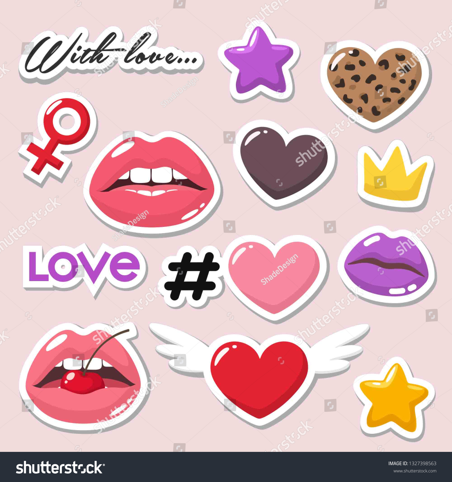 Vector Set Romantic Icon Love Stickers Stock Vector (Royalty Free ...