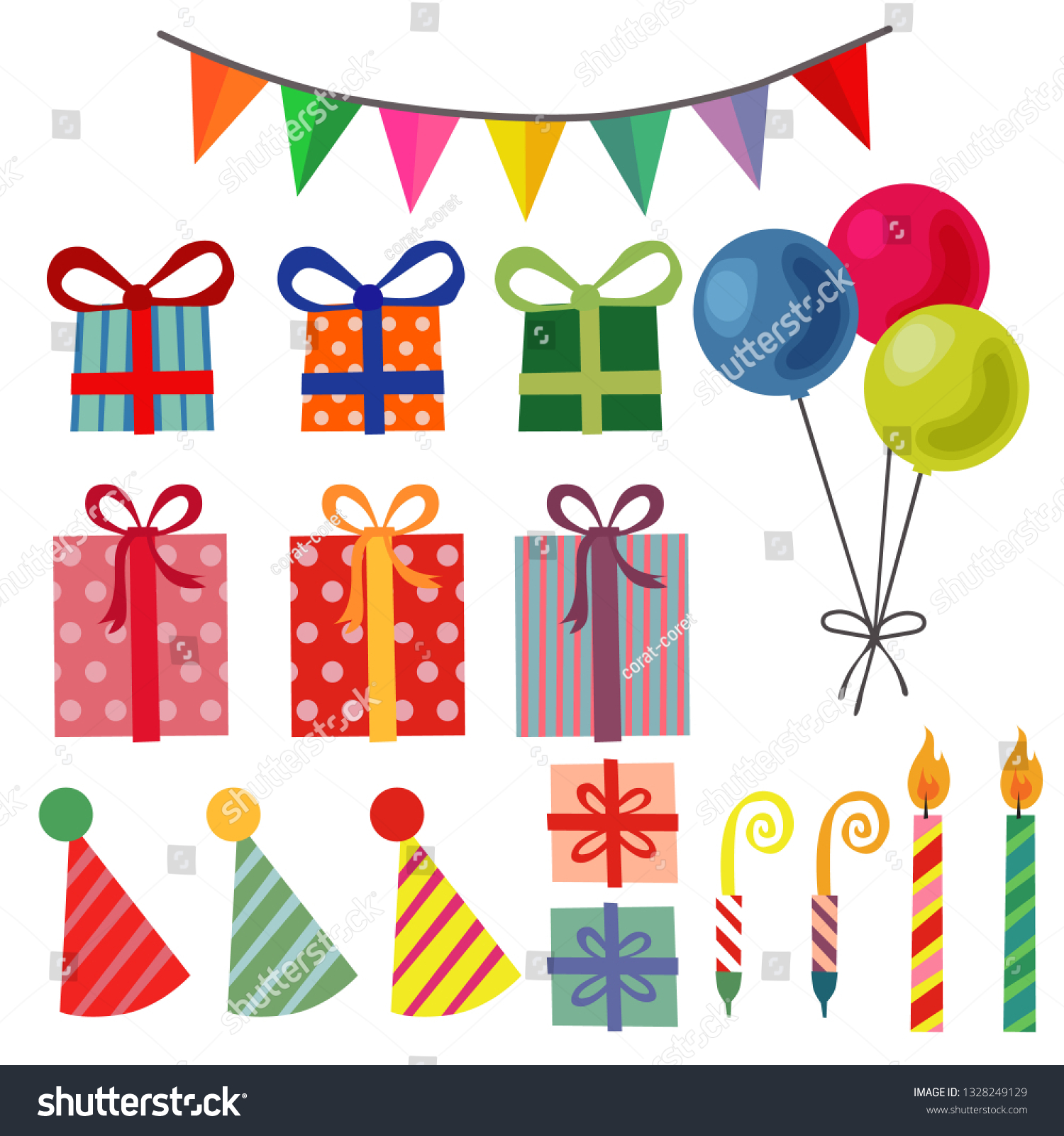 Birthday Party Element Set Balloon Present Stock Vector (Royalty Free ...