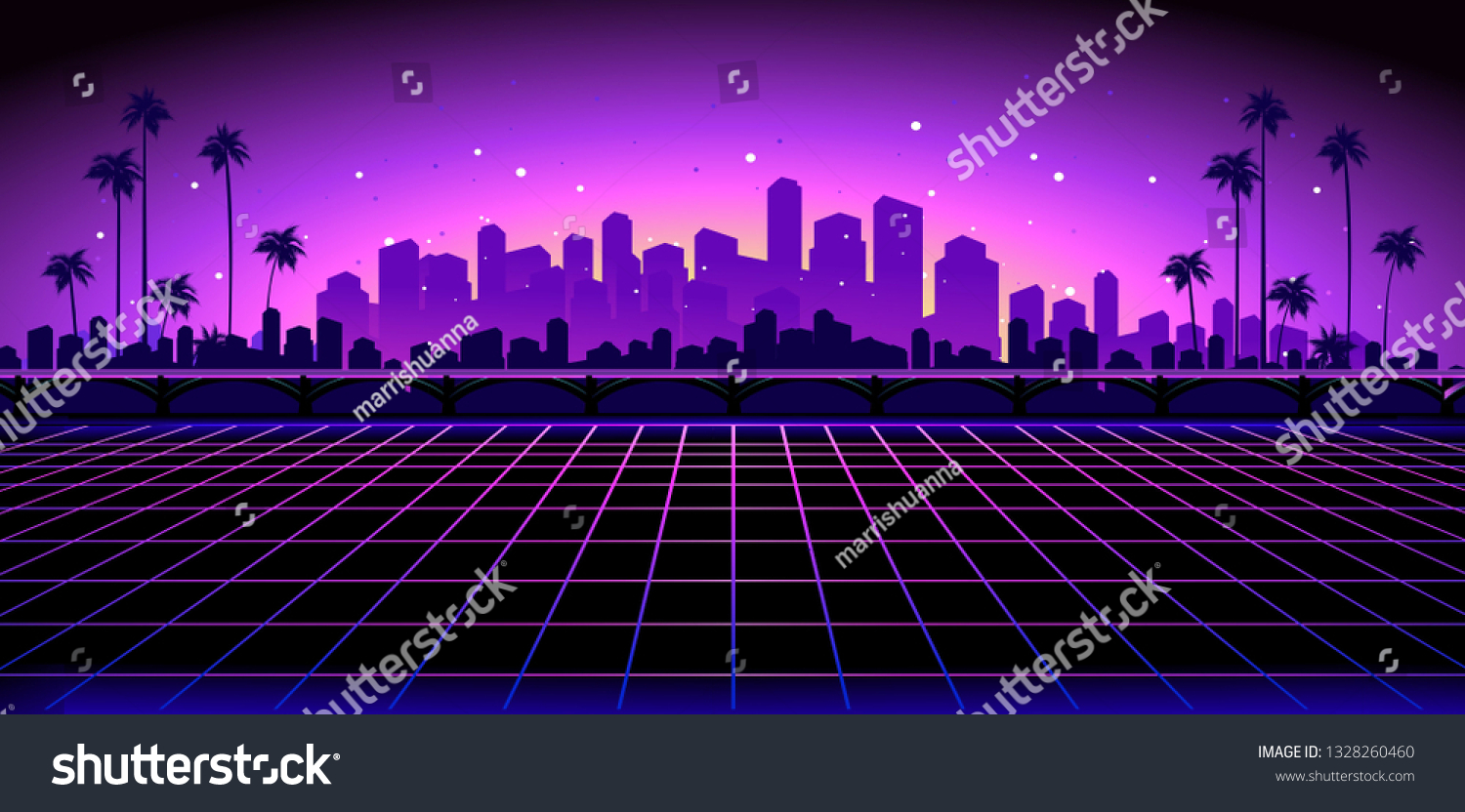 Scifi Vector Background Night City Skyline Stock Vector (Royalty Free ...