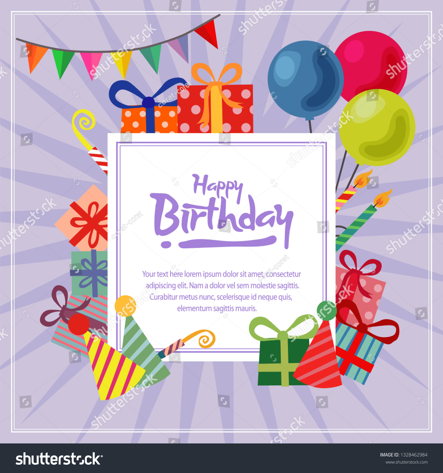 Birthday Card Template Party Elements Stock Vector (Royalty Free ...