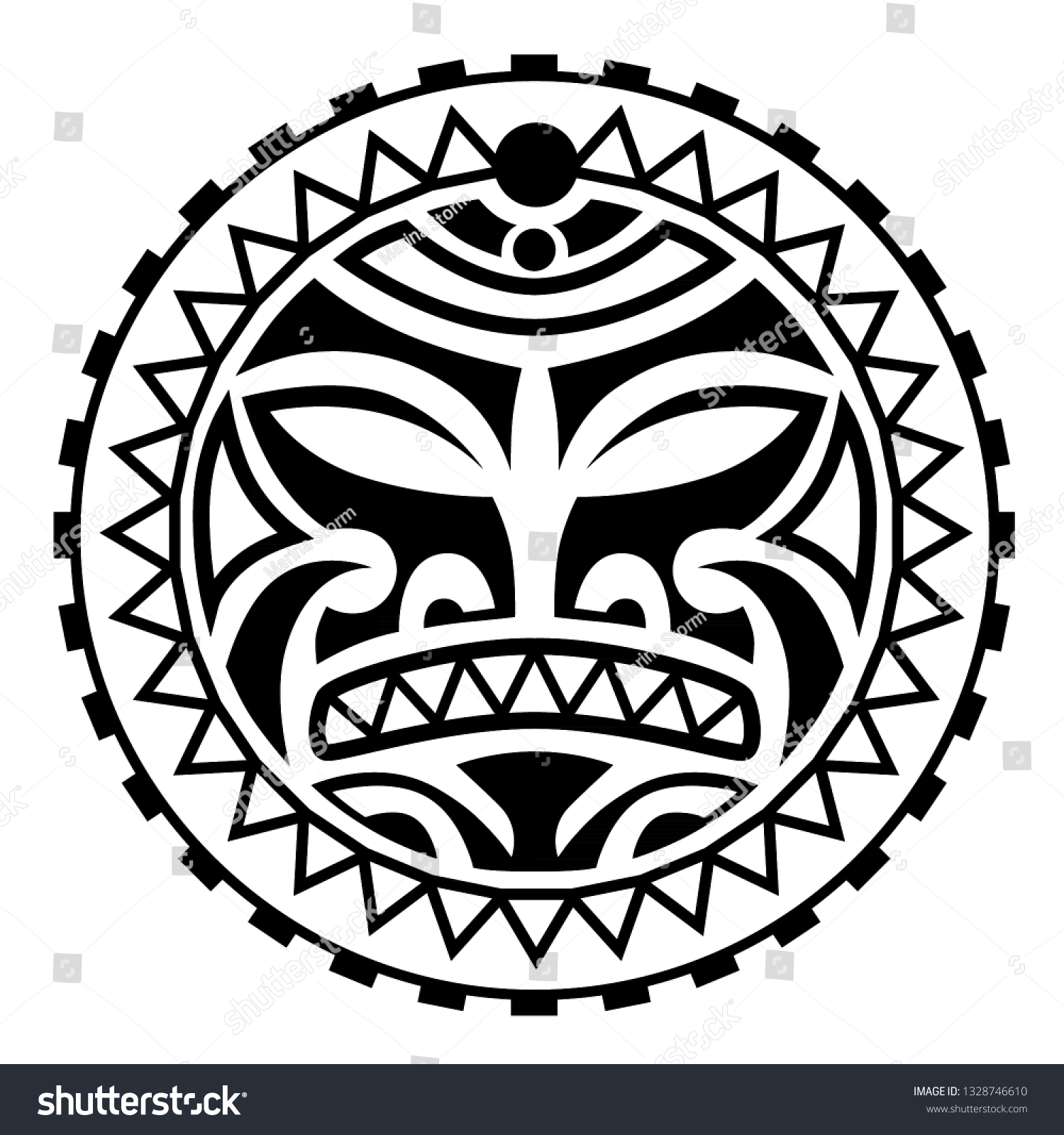 Face Sun Maori Style Tattoo Round Stock Vector (Royalty Free ...