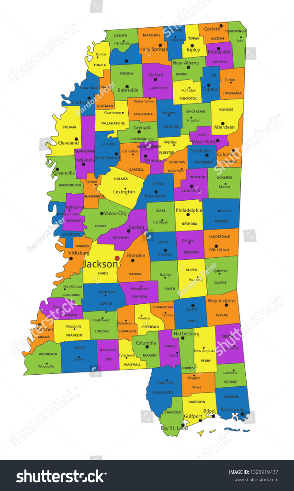 Colorful Mississippi Political Map Clearly Labeled Stock Vector ...