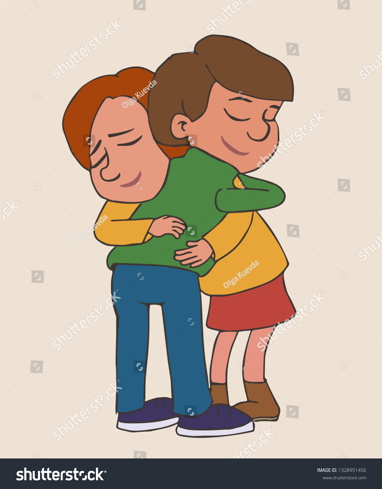 Boy Girl Hugging Smiles Cartoon Vector Stock Vector (Royalty Free ...