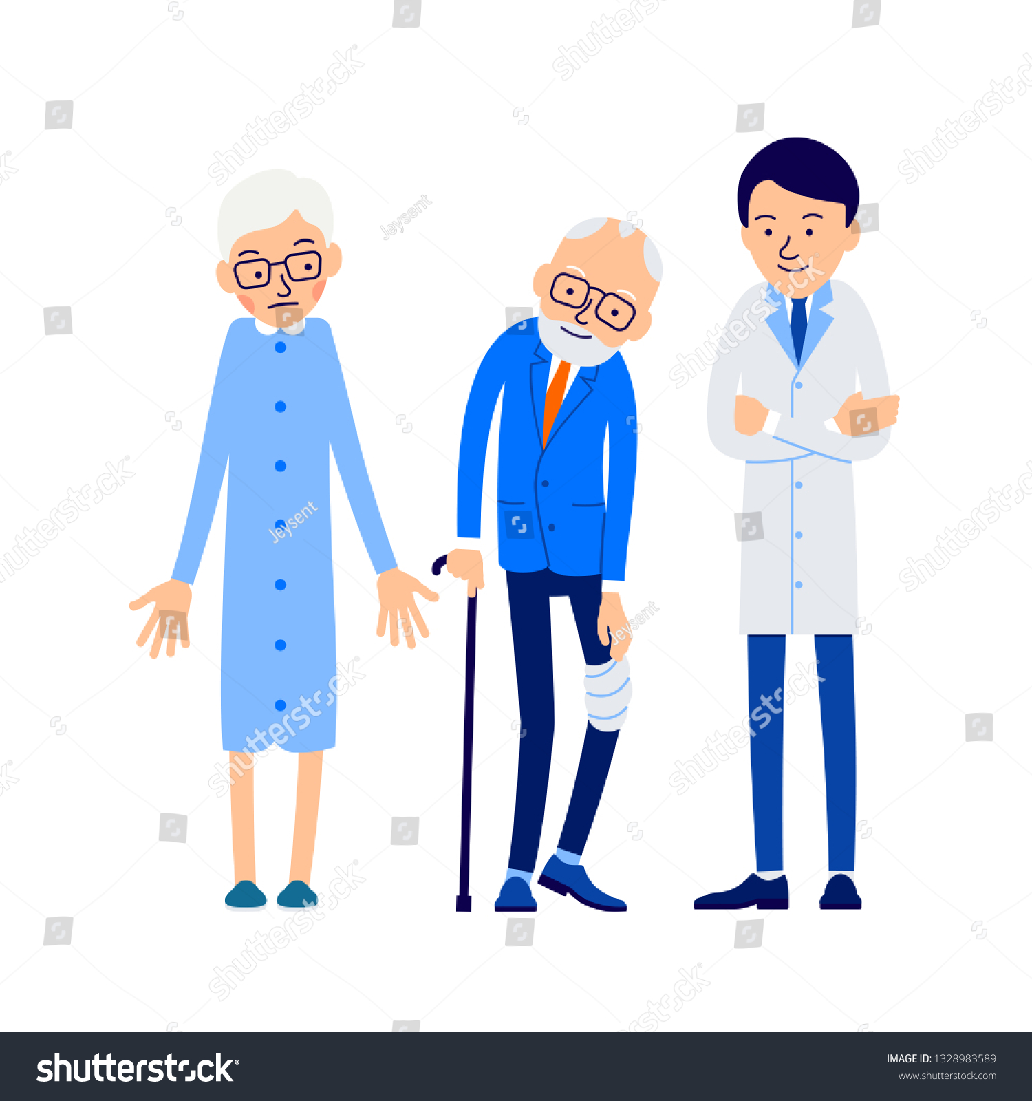 Doctor Patient Elderly Man Pain Leg