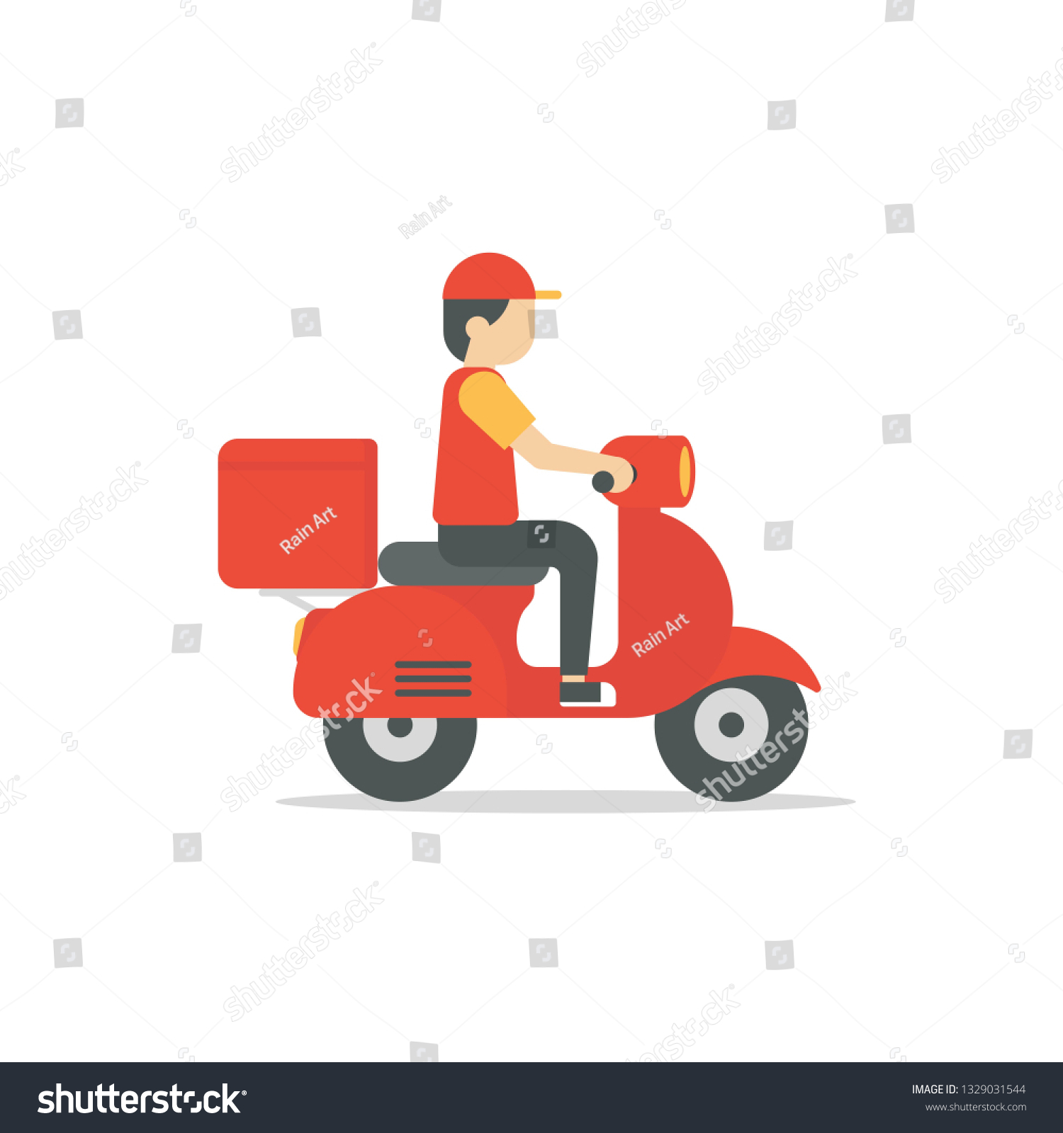 Food Delivery Man Riding Red Scooter Stock Vector (Royalty Free ...