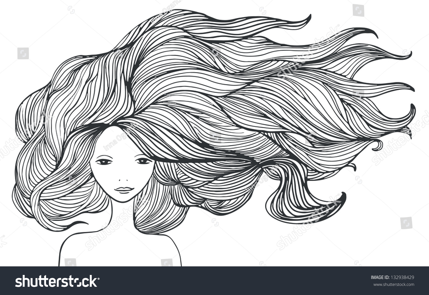 Beautiful White Girl Long Hair Illustration Stock Illustration ...