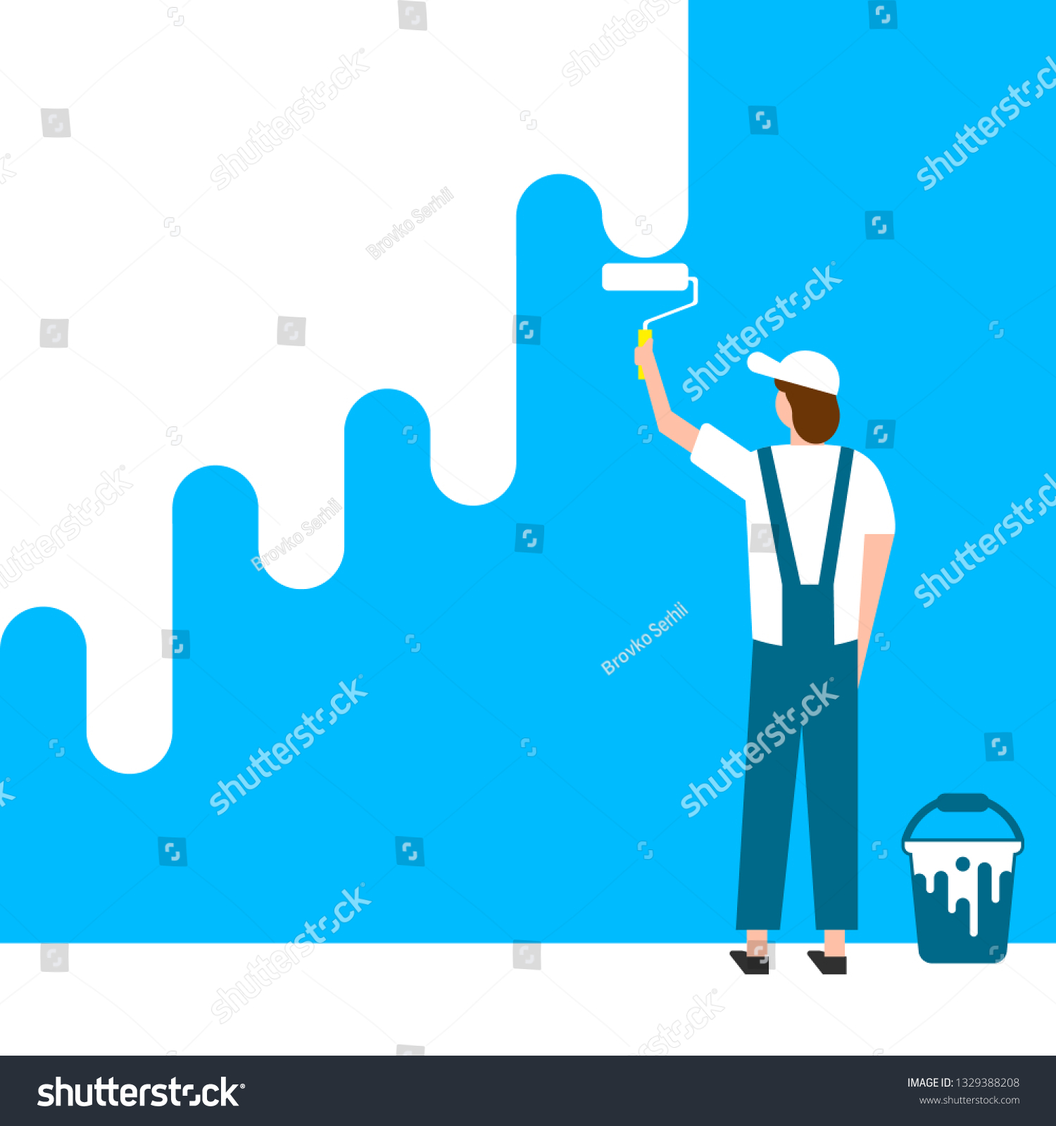 Worker Man Paints Wall Vector Illustration Stock Vector (Royalty Free ...