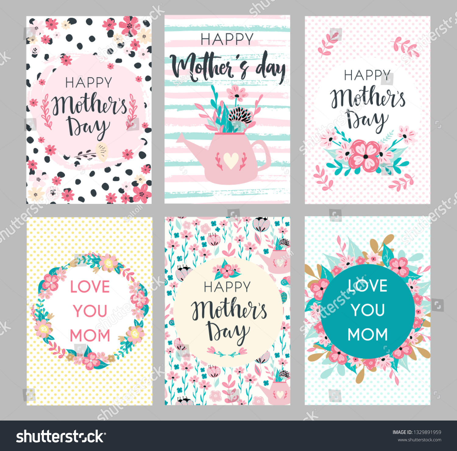 Set Mothers Day Greeting Cards Collection Stock Vector Royalty Free