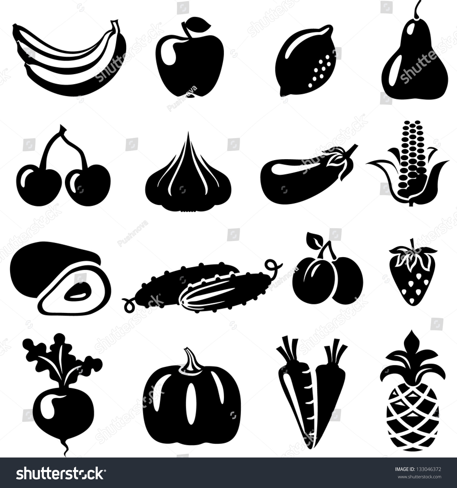 Set Fruits Vegetables Banana Apple Lemon Stock Vector (Royalty Free ...