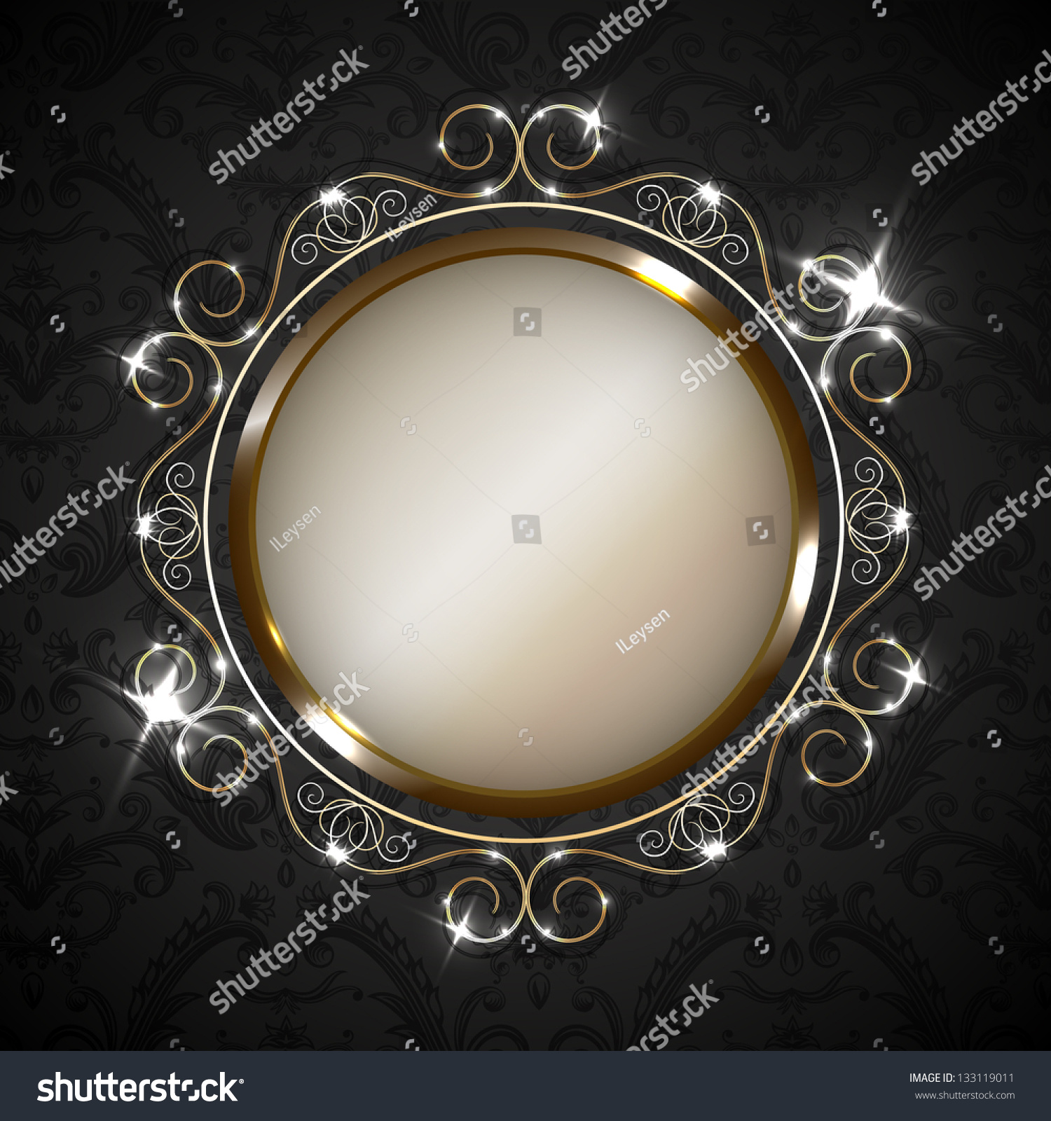 Golden Ornate Frame On Decorated Wallpaper Stock Illustration 133119011