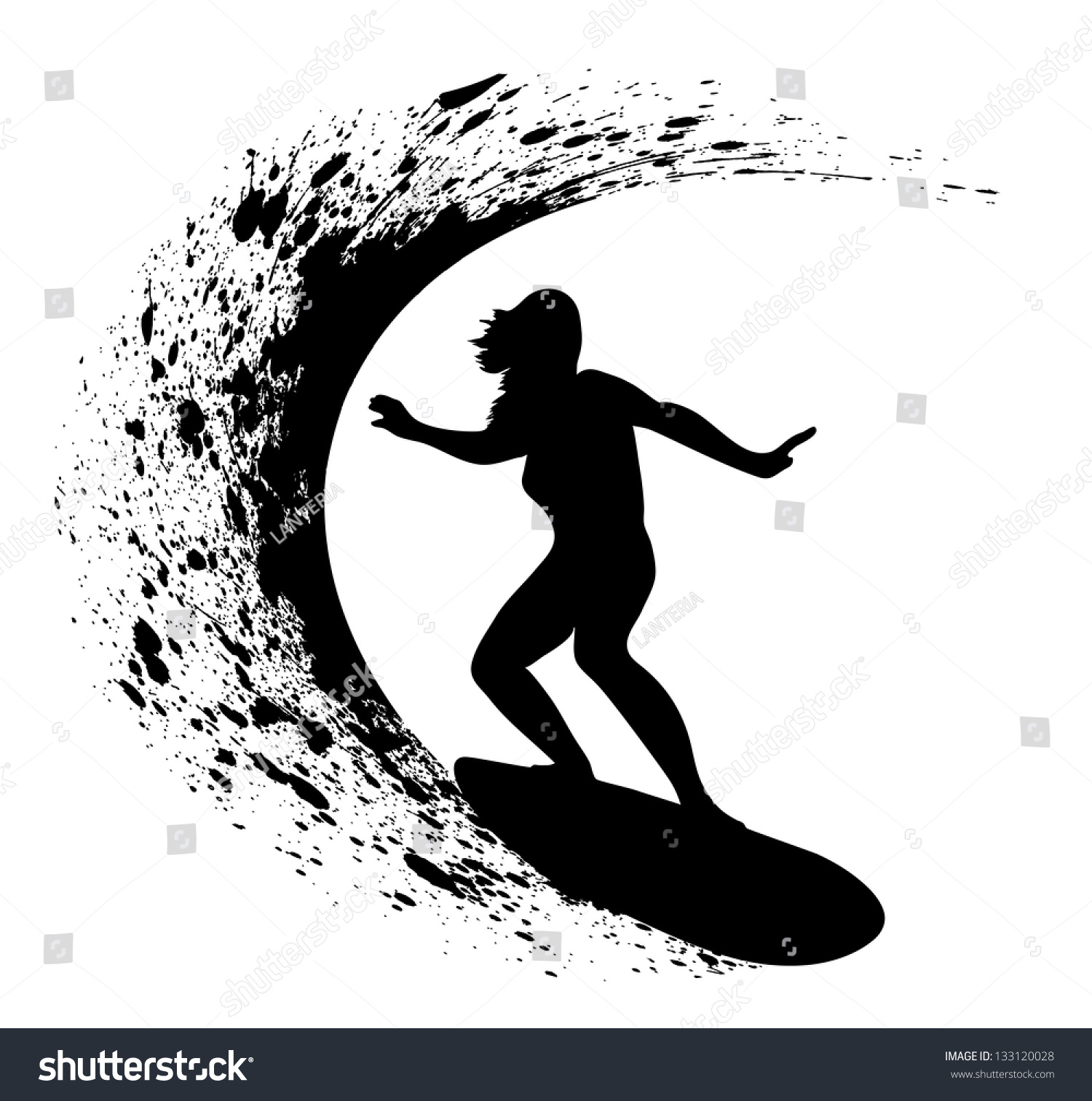 Силуэт серфингиста на волне
