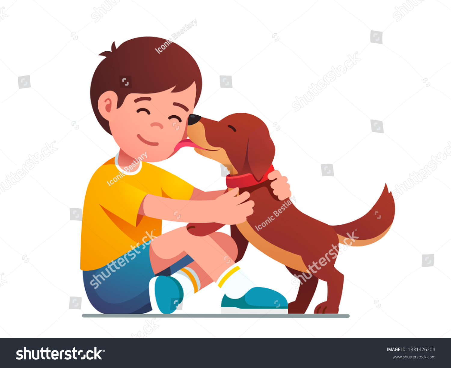 Мальчик обнимает собаку рисунок