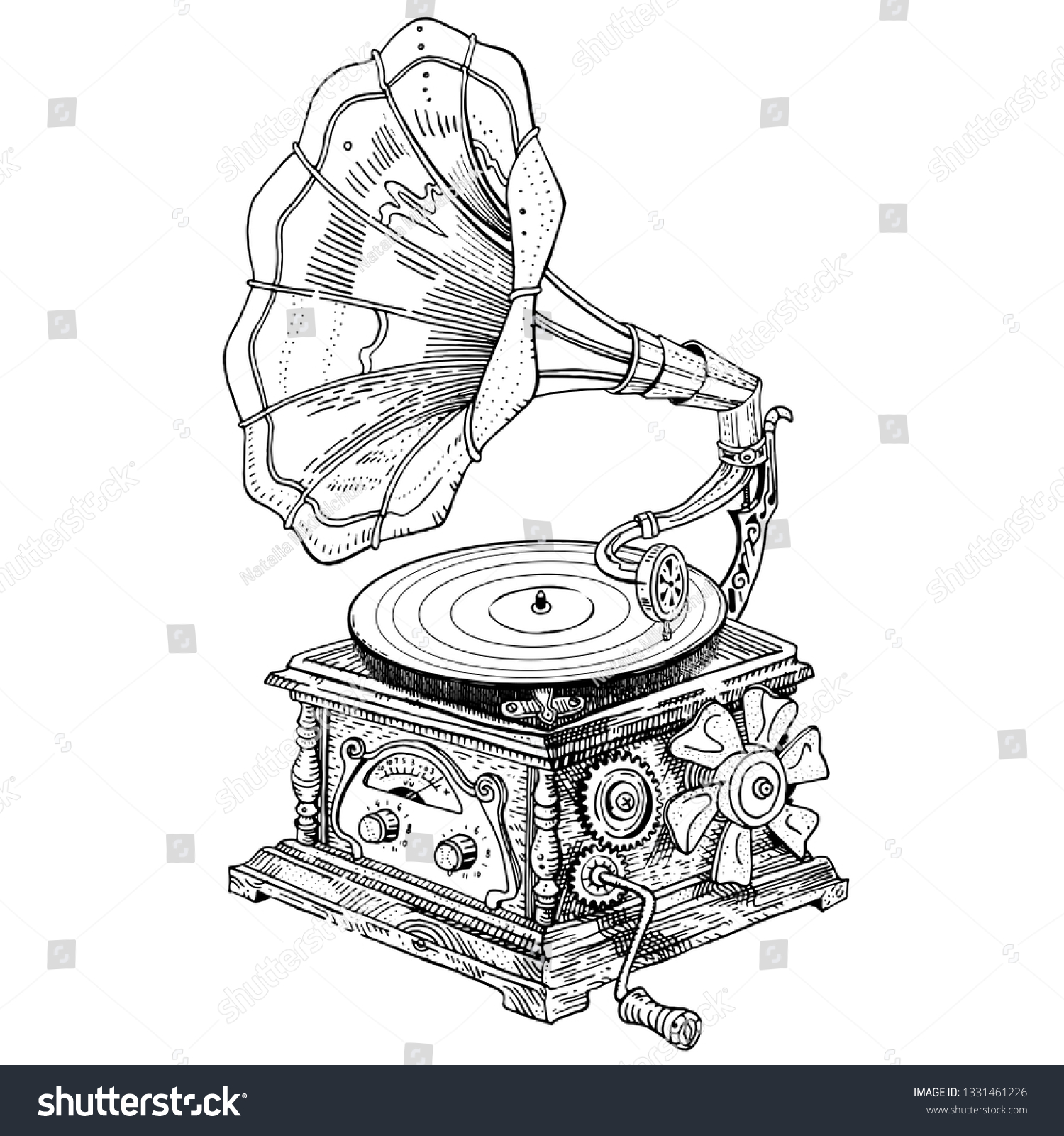 Grotesque Fantasy Vintage Steampunk Style Gramophone Stock Vector ...