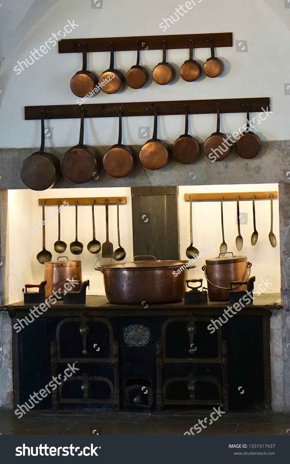 Medieval Kitchen Copper Pots Pans Traditional Stock Photo ...