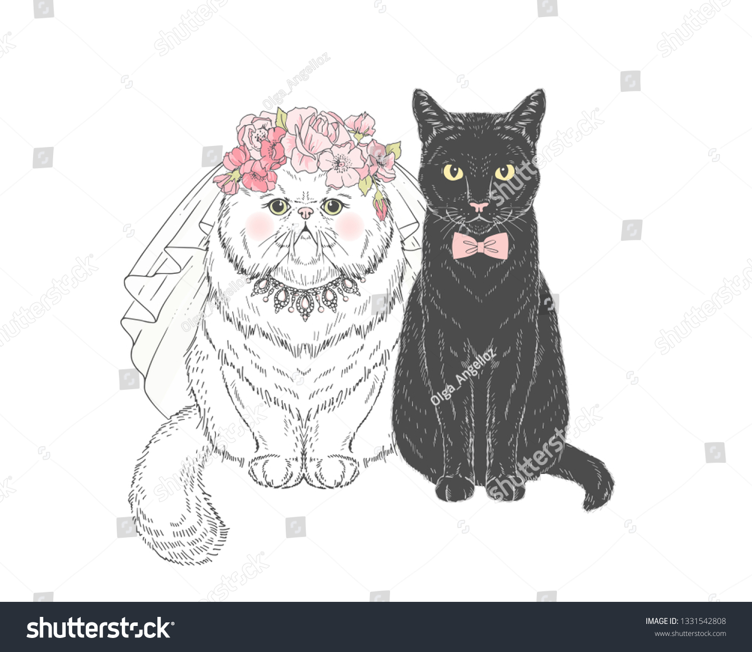 Кот жених и невеста рисунок