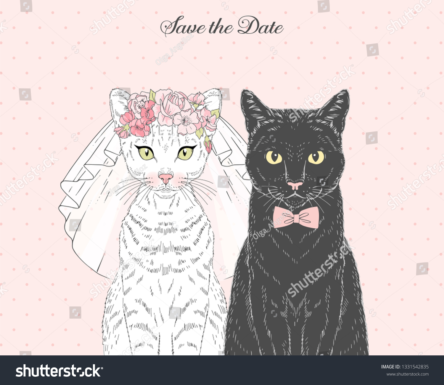 Котики в свадебных нарядах рисунок