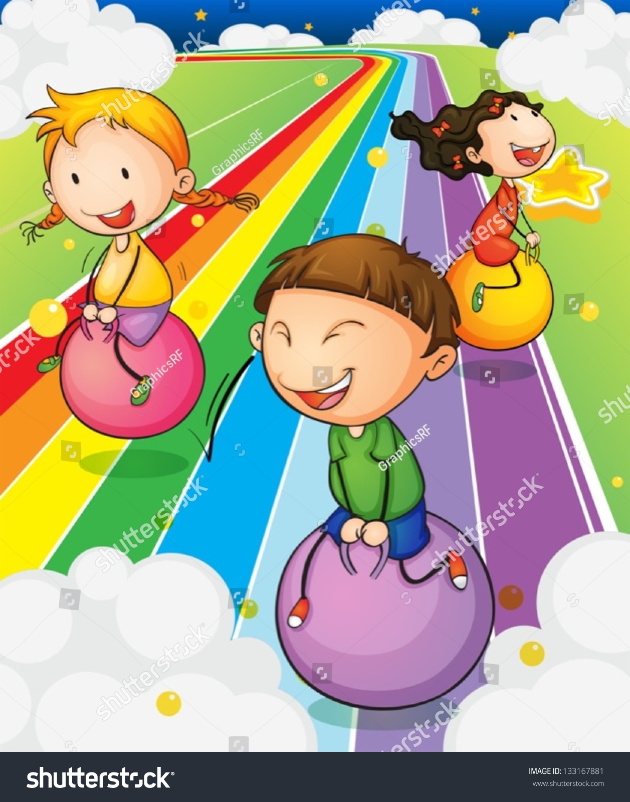 Illustration Three Kids Playing Bouncing Balls Stock Vector Royalty