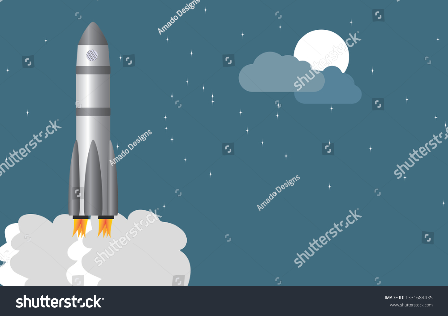 Space Rocket Sky Stars Moon Vector Stock Vector (Royalty Free ...