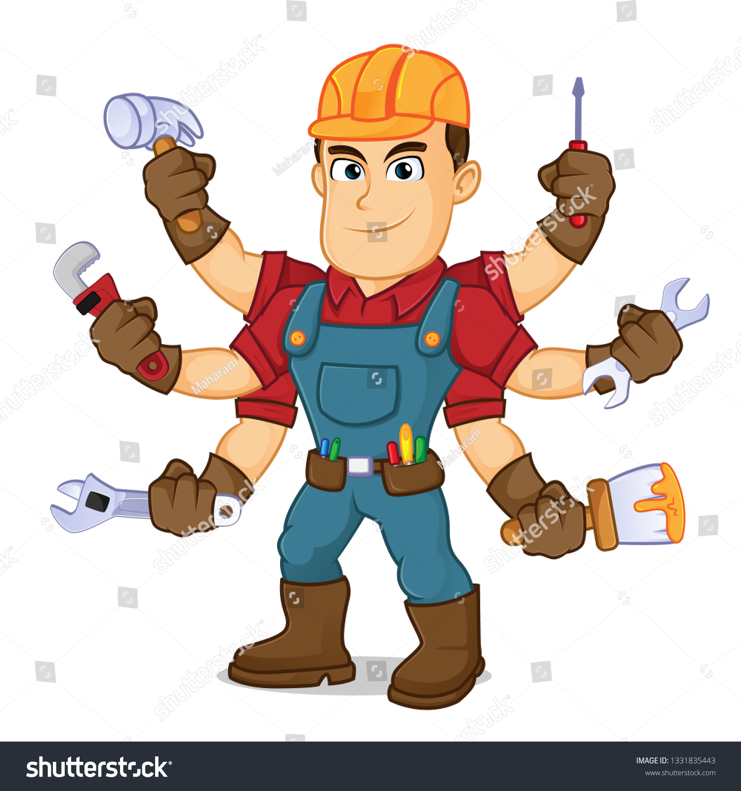 Handyman Holding Mutiple Tools Cartoon Illustration Stock Vector ...