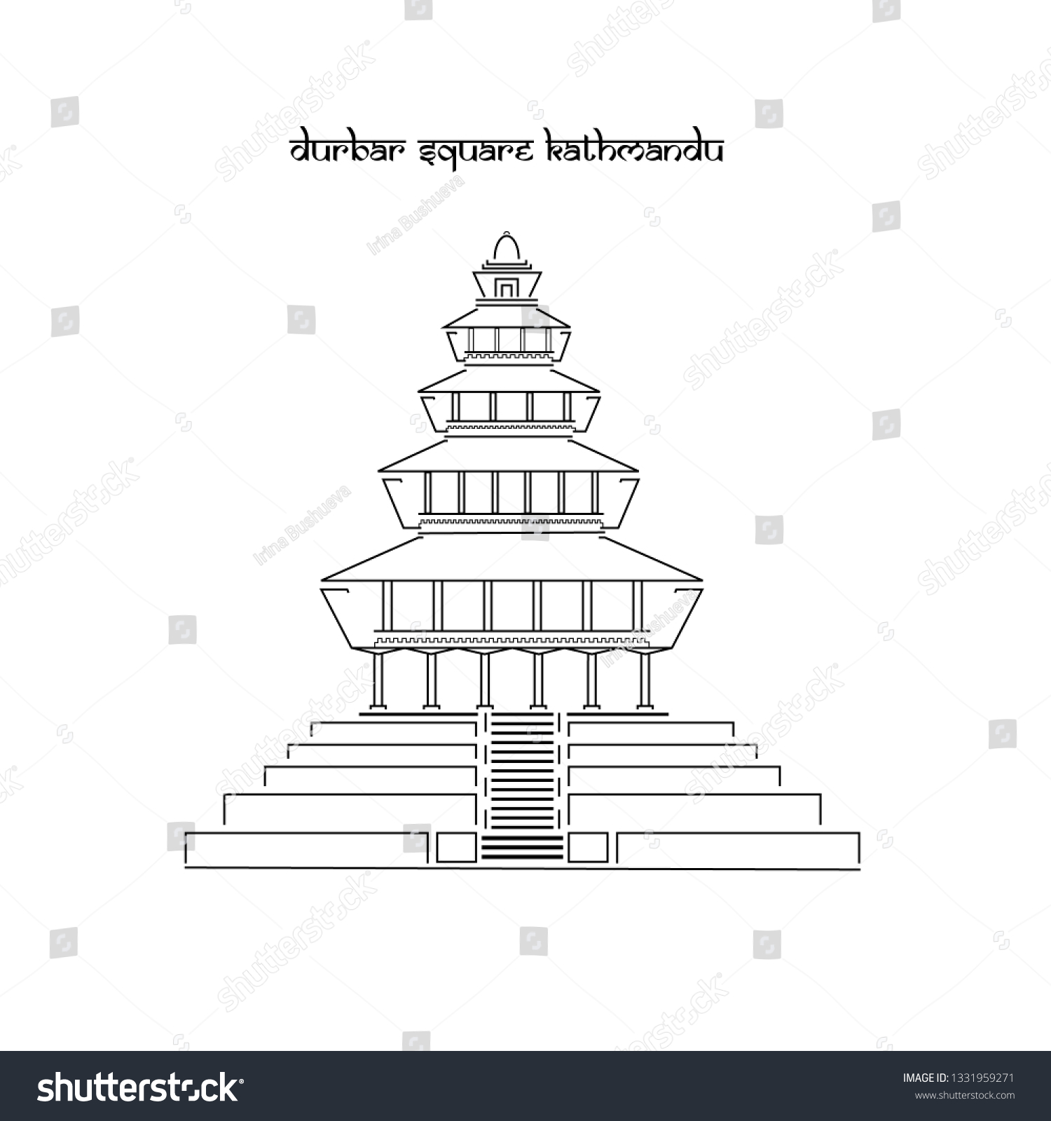 Durbar Square Kathmandu Nepal Black Outline Stock Vector (Royalty Free ...