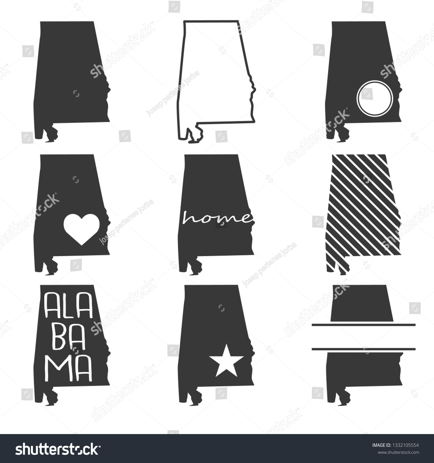 Alabama Usa Map Symbol Icon Set Stock Vector (Royalty Free) 1332105554 ...