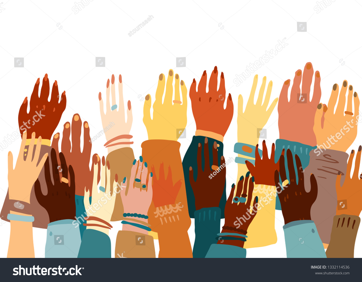 Illustration Peoples Hands Different Skin Color Stock Vector (Royalty ...