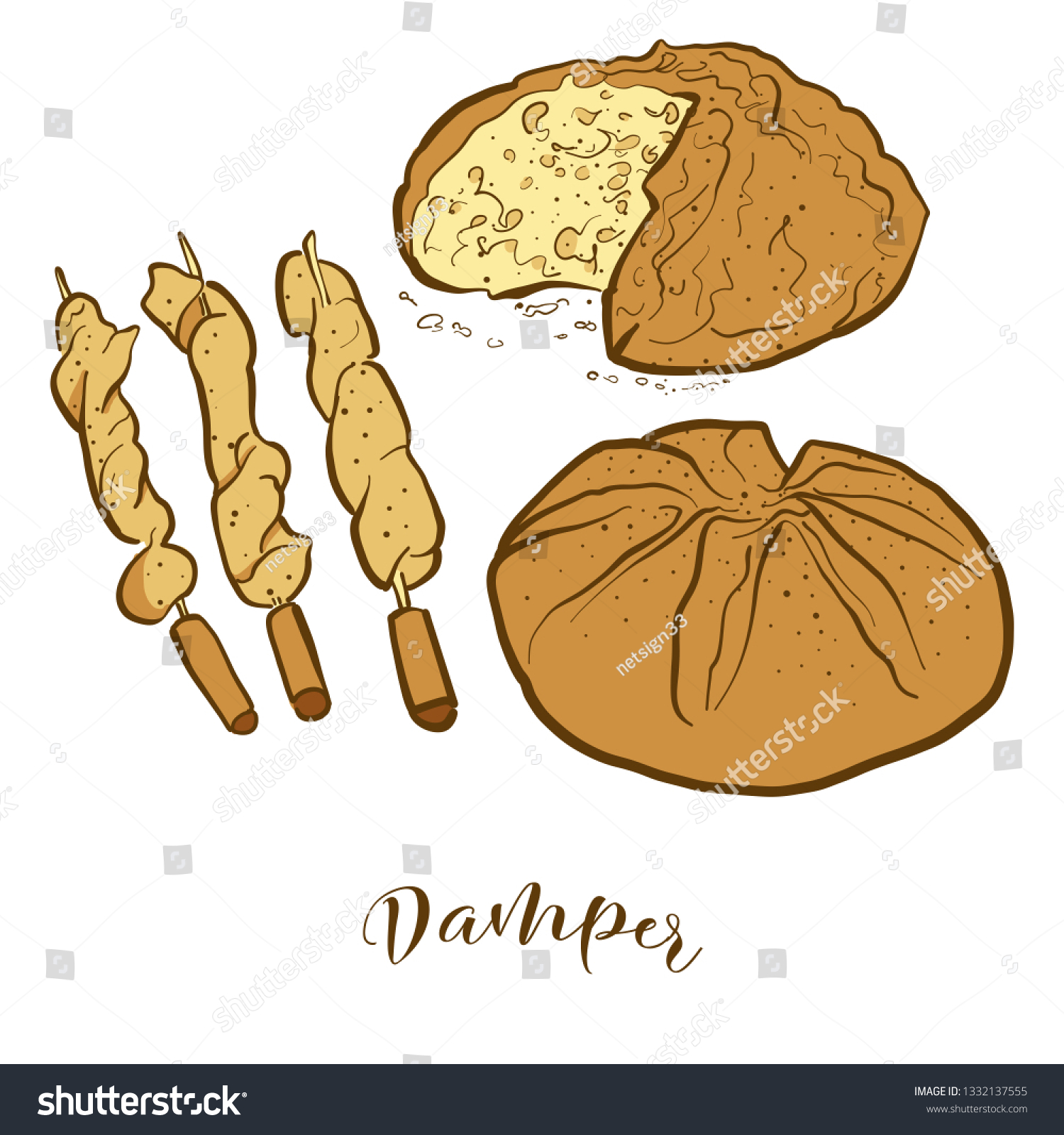 Colored Sketches Damper Bread Vector Drawing Stock Vector Royalty Free Shutterstock