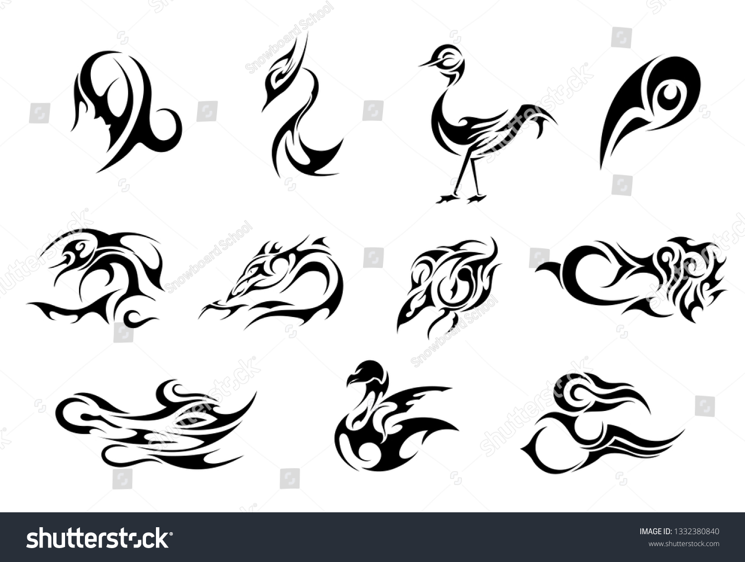 Birds Stickers Tattoo Set Stock Vector (Royalty Free) 1332380840 ...