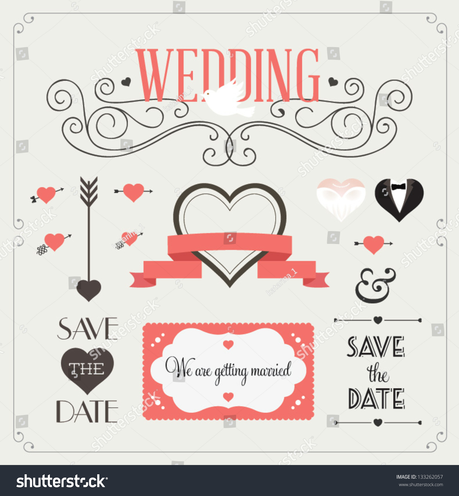 Set Wedding Ornaments Decorative Elements Vintage Stock ...