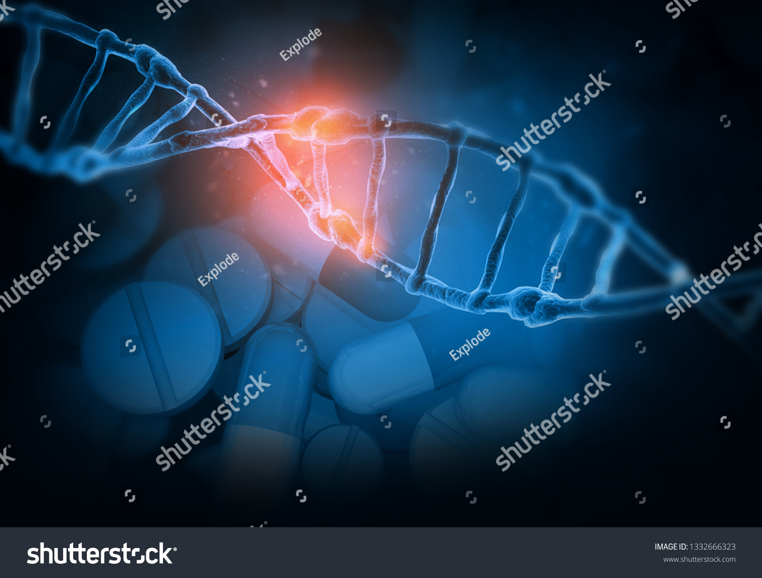 Dna On Medicine Capsules Background 3d Stock Illustration 1332666323 