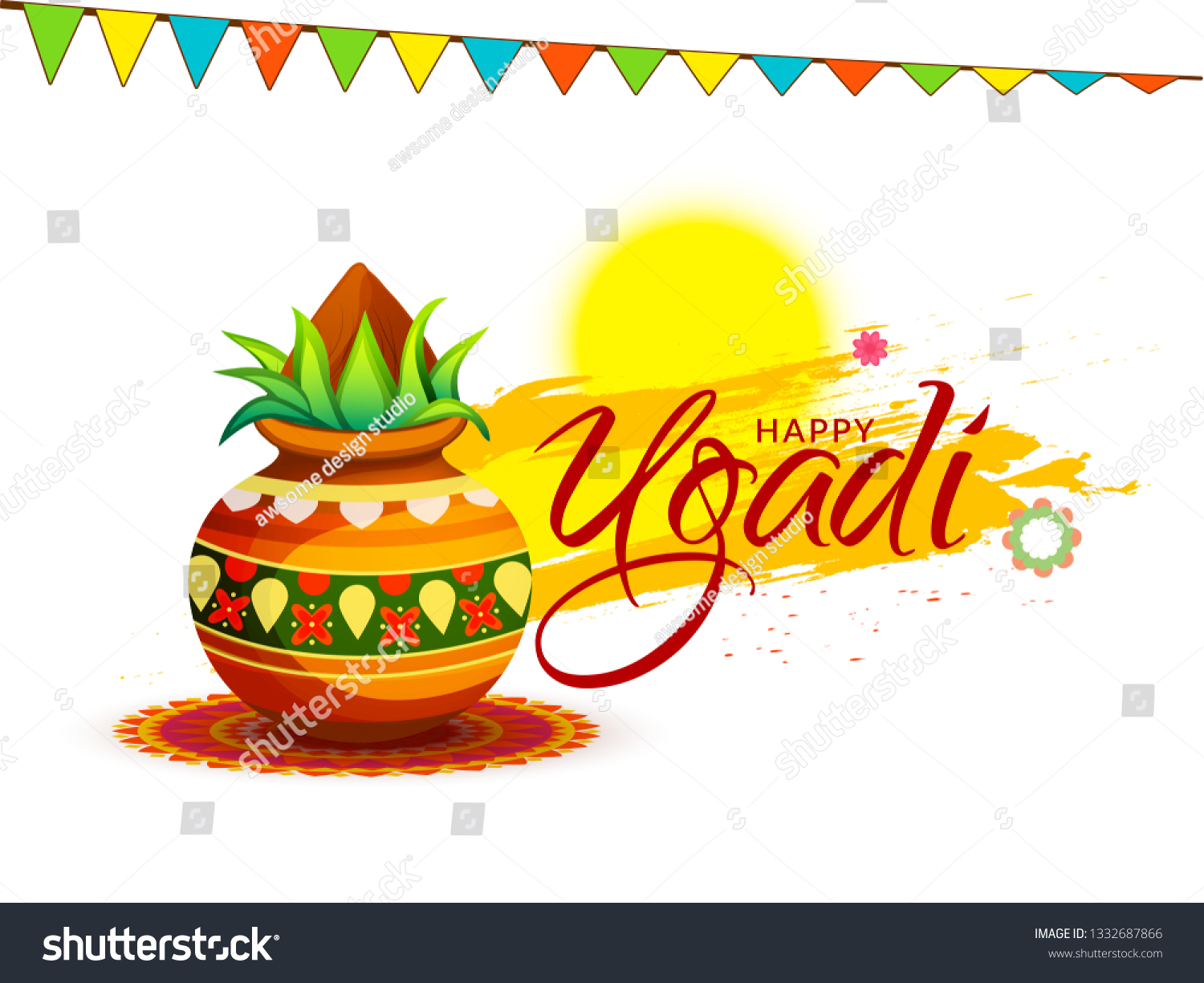 Illustration Happy Ugadi Greeting Card Background Stock Vector (Royalty ...