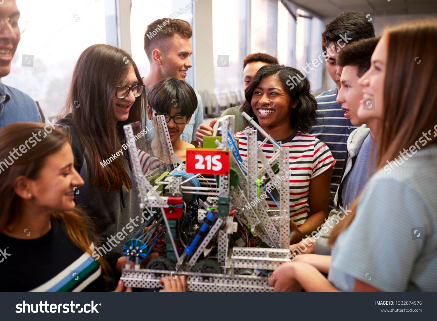 College Students Teacher Holding Machine Science Stock Photo 1332874976 ...