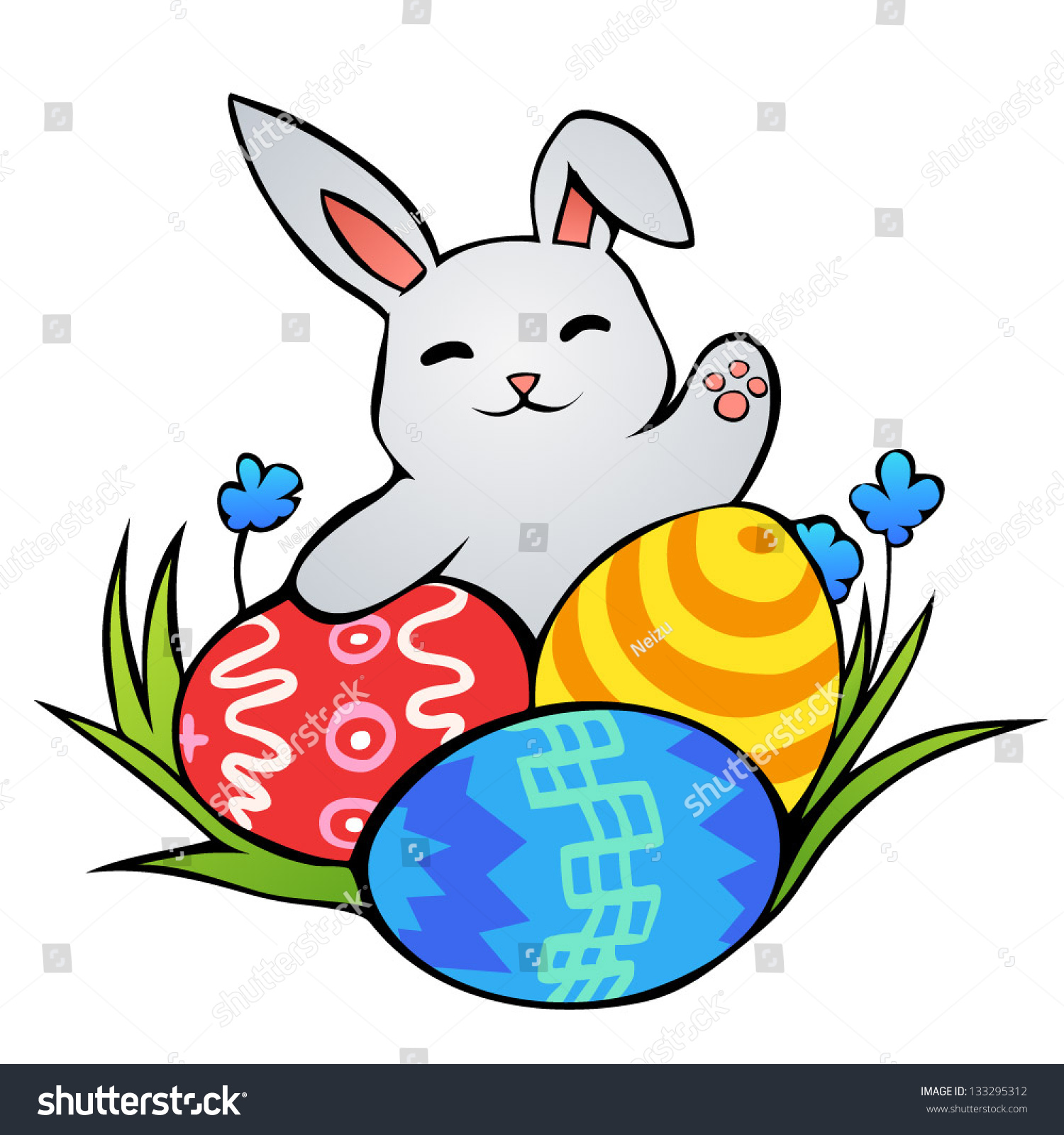 Нарисовать пасхального кролика с яйцами