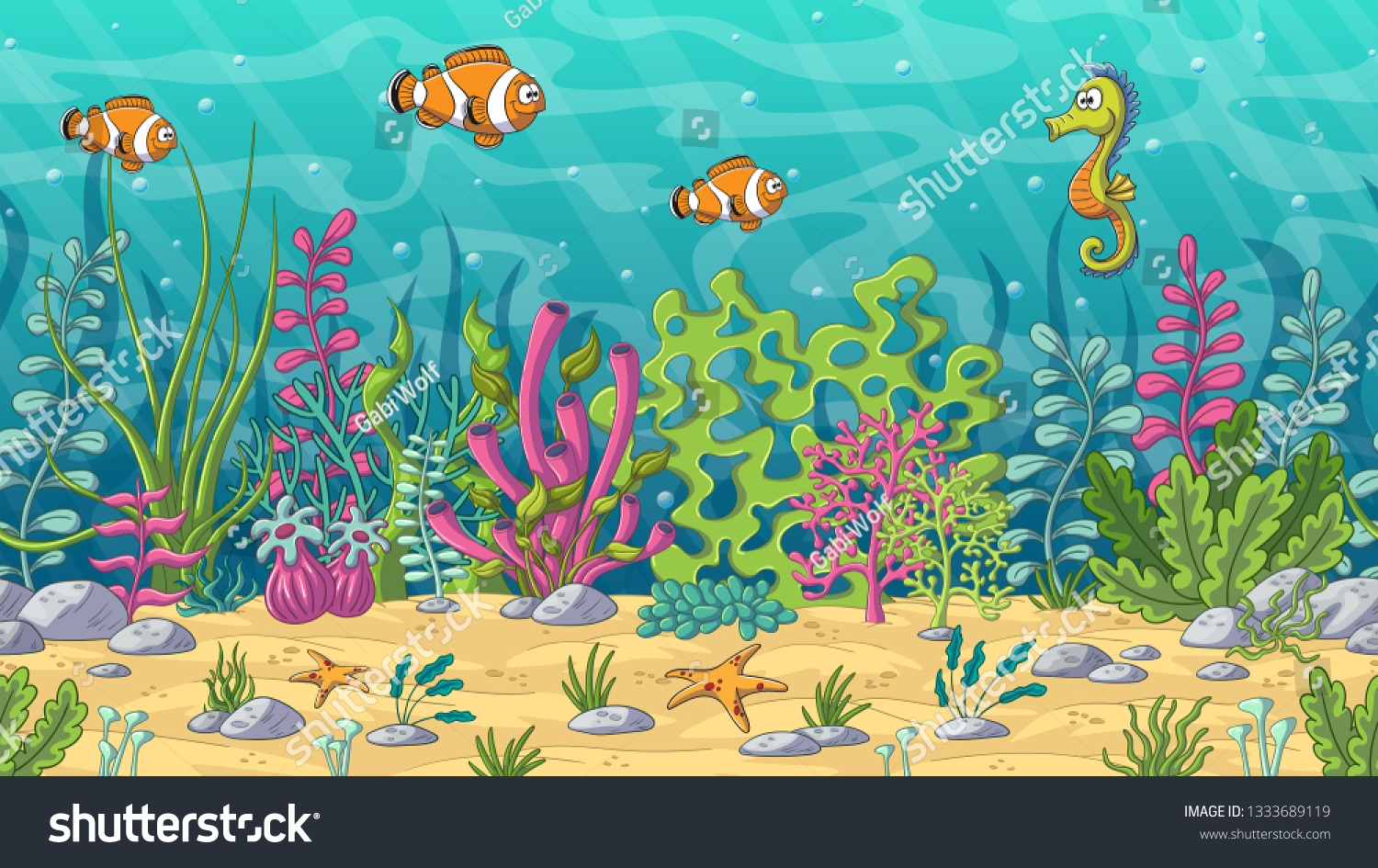 Cartoon Underwater Landscape Seamless Illustration Separate Stock ...