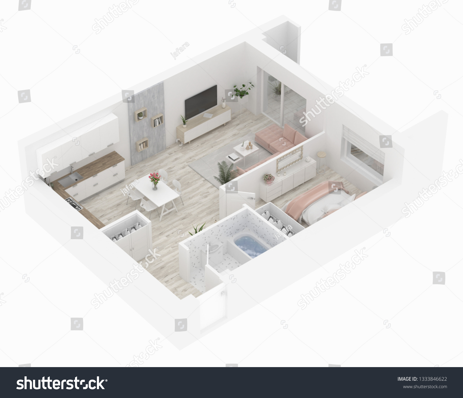 3d Home Floor Plan Apartment Interior Stock Illustration 1333846622 ...