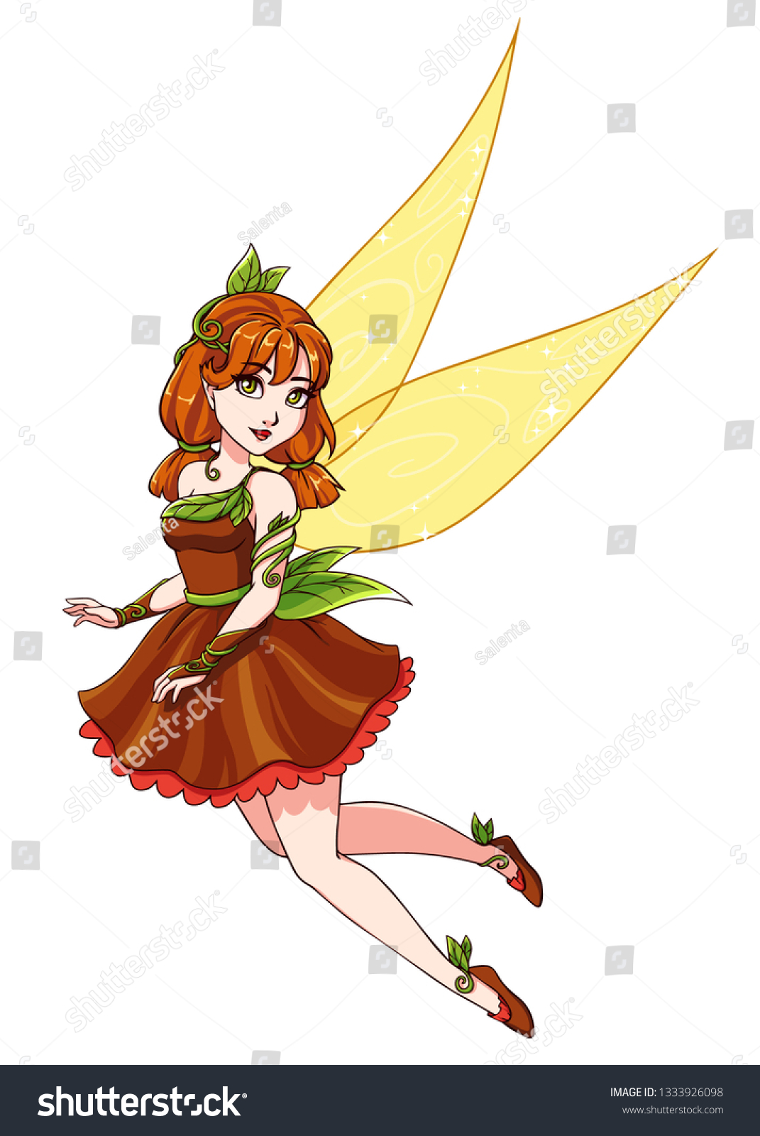 Beautiful Cute Fairy Red Pigtails Wearing Stock Vector (Royalty Free ...