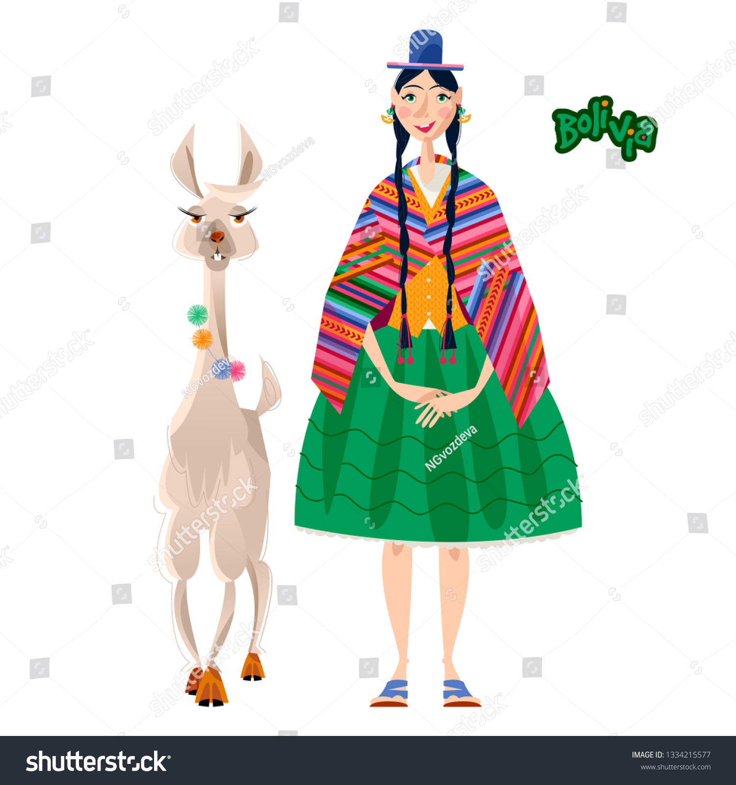 Bolivian Woman Traditional Clothes Lama Alpaca Stock Vector (Royalty ...