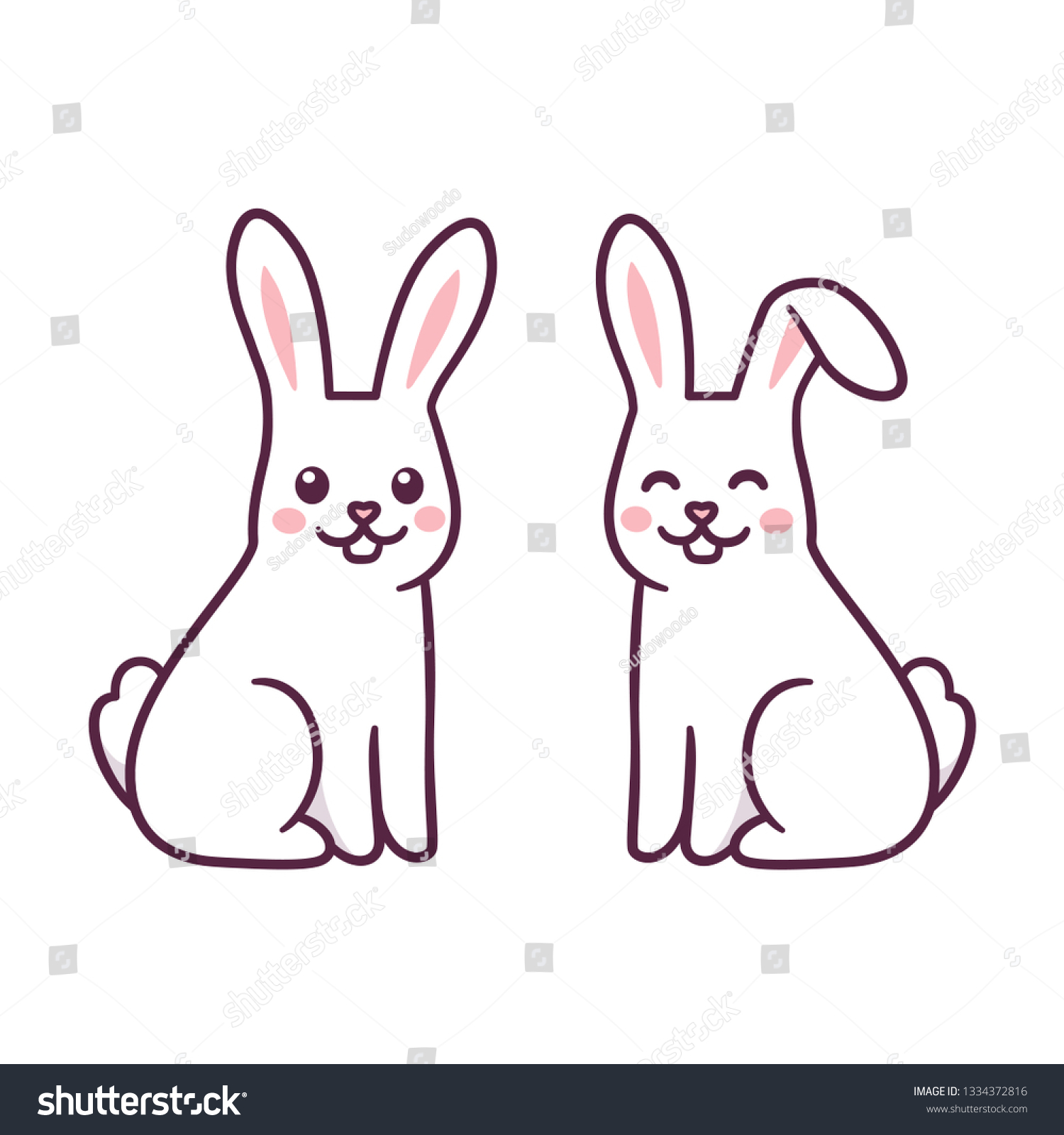 Two Cartoon White Rabbits Drawing Cute Stock Illustration 1334372816 ...