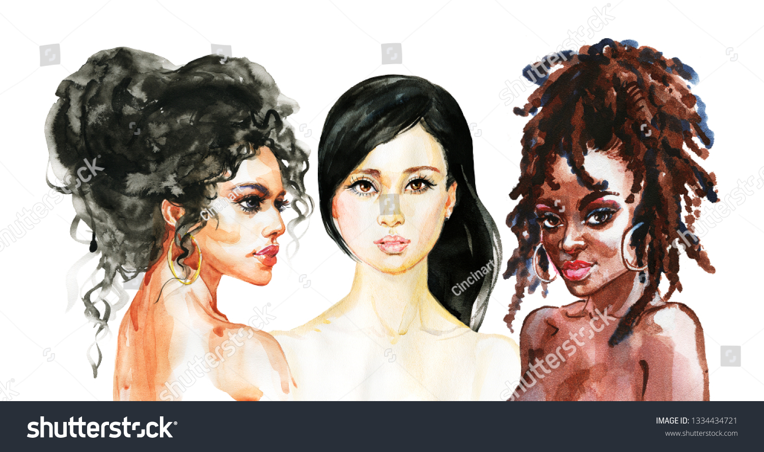 Painting African Asian Arabian Indian Women Stock Illustration ...