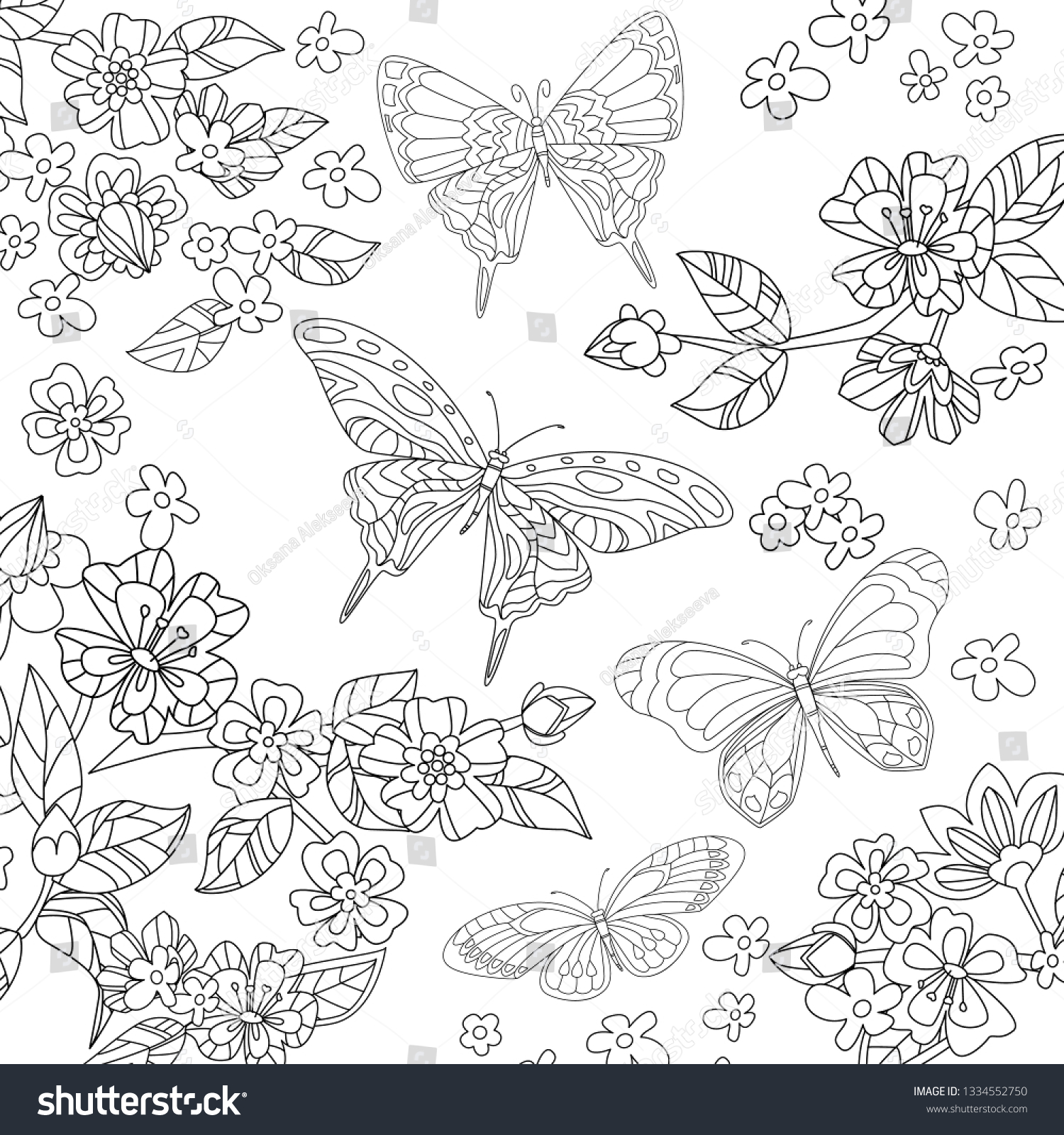 Flying Butterflies Garden Flowering Cherry Your Stock Vector (Royalty ...