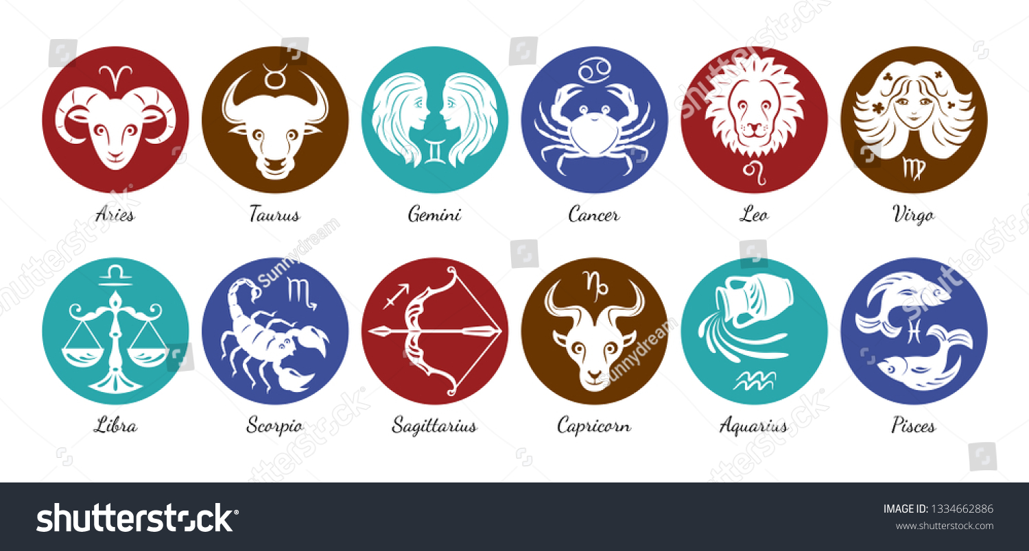 Zodiac Signs Icon Set Aries Leo Stock Vector Royalty Free 1334662886 Shutterstock 9580