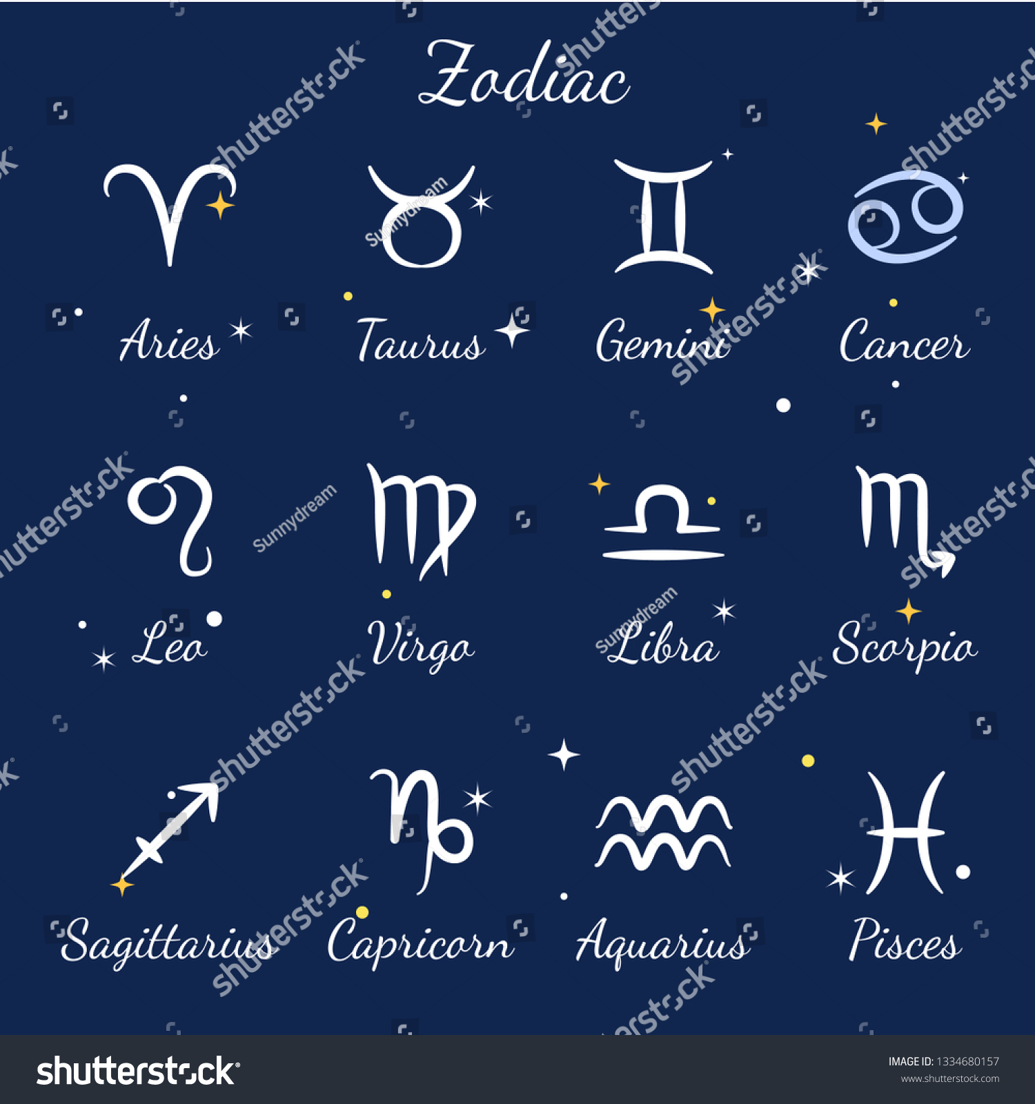 Zodiac Signs Set Aries Leo Gemini Stock Vector (Royalty Free ...