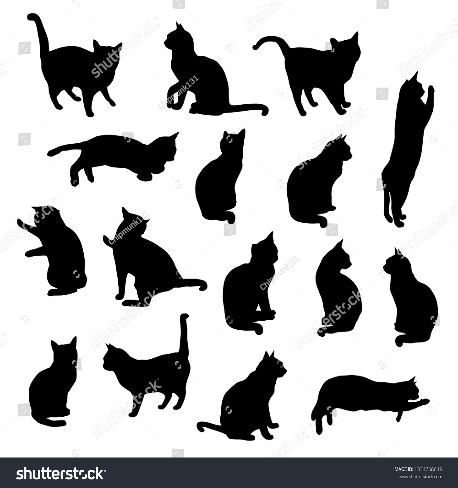 Set Vector Silhouettes Cat Different Poses Stock Vector Royalty Free 1334758649 Shutterstock